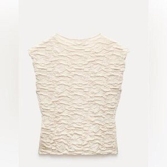 Zara Tops - ZARA Sand Wrinkled-Effect‎ Knit Top S